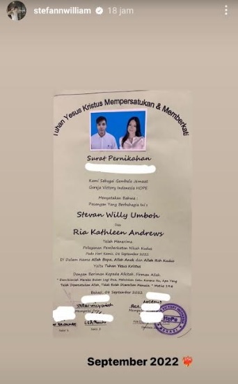 Stefan William Akhirnya Perlihatkan Bukti Surat Nikah