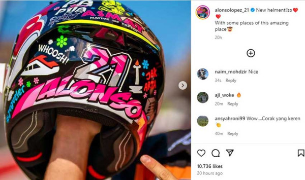 Pembalap Moto2 Alonso Lopez Pakai Helm Tema Kota-kota di Indonesia