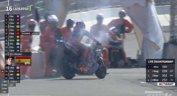 Motor Marc Marquez Kebakaran, Jorge Martin Juara MotoGP Indonesia 2024