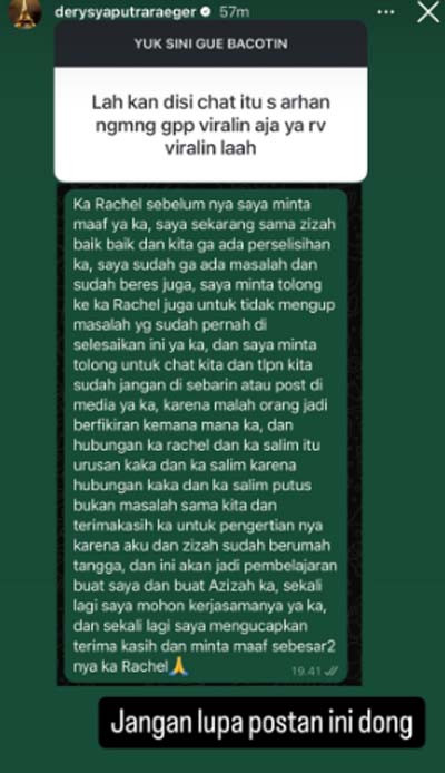 Pratama Arhan Diduga Minta Rachel Vennya Tak Bongkar Isi Chat Mereka: Saya Sekarang sama Zizah Baik-baik