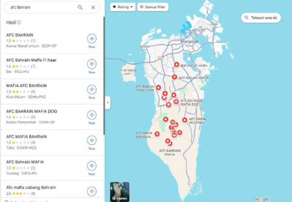 Serangan Siber Guncang Medsos FA Bahrain, Nama Kota-kota di Google Maps Bertuliskan AFC Mafia