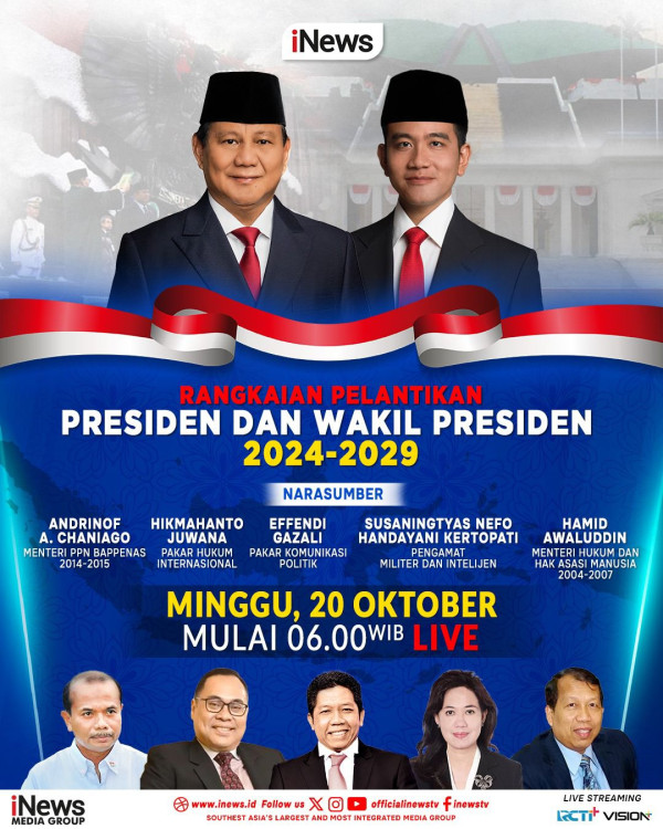 Momen Bersejarah Bangsa Indonesia Dimulai! Saksikan Rangkaian Pelantikan Presiden dan Wakil Presiden Terpilih Periode 2024-2029, Minggu 20 Oktober Mulai Jam 6 Pagi, Live di iNews