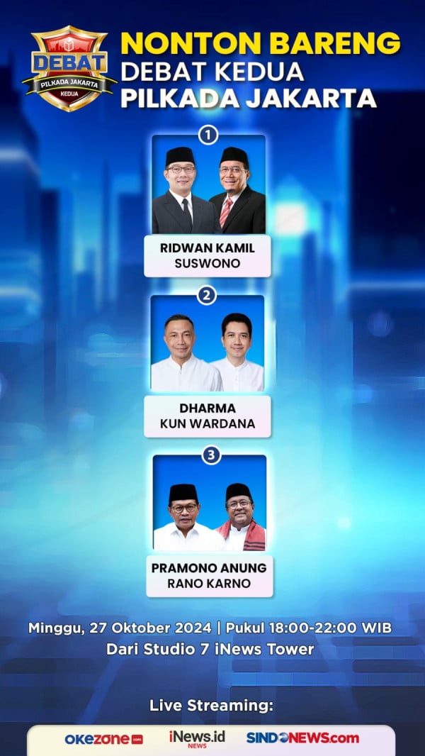 Saksikan Live Streaming Debat Kedua Pilkada Jakarta 27 Oktober di SINDOnews Pukul 18.00 WIB