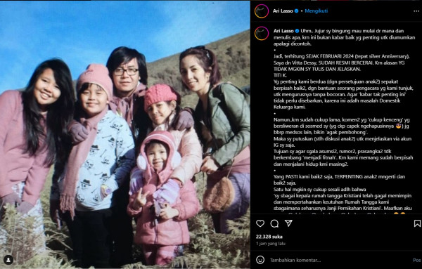 Ari Lasso Sengaja Rahasiakan Cerai dari Vitta Dessy: Kabar Tidak Penting