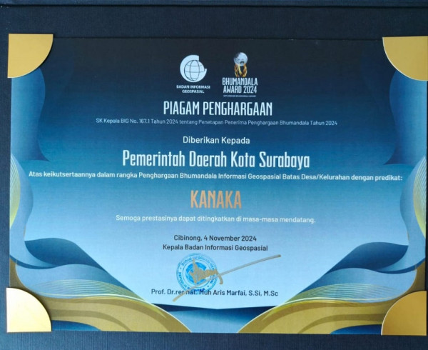Manfaatkan Sistem Informasi Geospasial, Pemkot Surabaya Raih Predikat Emas dari BIG