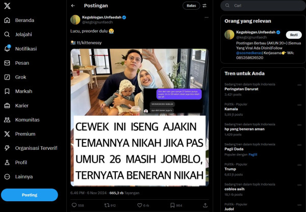 Viral! Cewek Iseng Ajak Teman Nikah jika Umur 26 Masih Jomblo, Ternyata Beneran ke Pelaminan