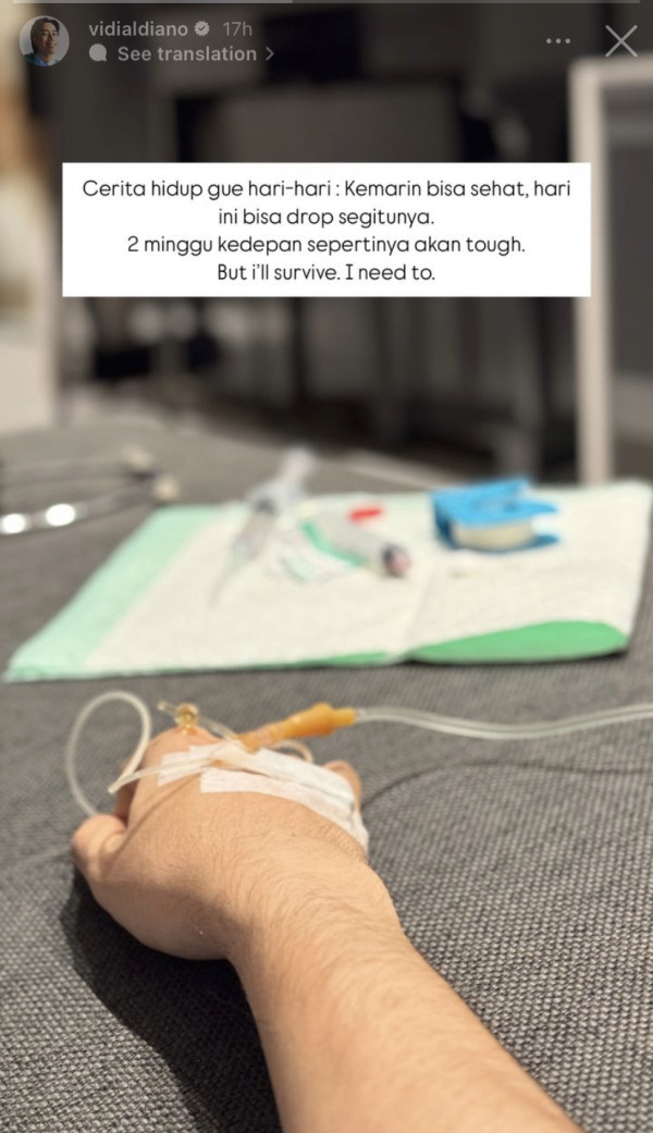 Vidi Aldiano Bagikan Potret dengan Infus, Ungkap Kondisi Kesehatan Drop Mendadak