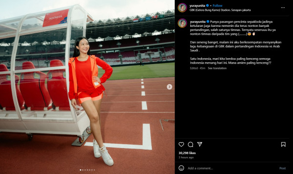 Indonesia vs Arab Saudi, Yura Yunita Ajak Doakan Skuad Garuda: Semoga Menang Hari Ini