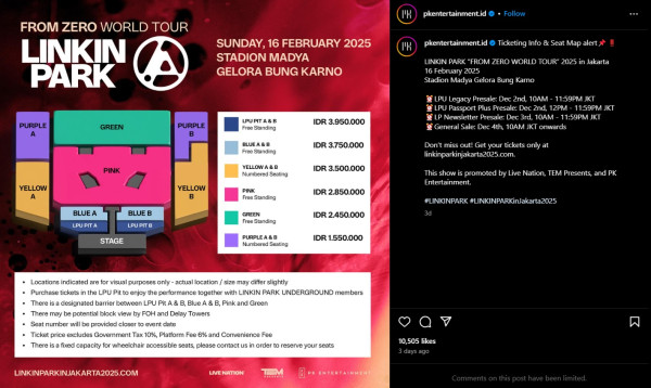 Link Pembelian Tiket Konser Linkin Park di Jakarta yang Mulai Dijual Hari Ini