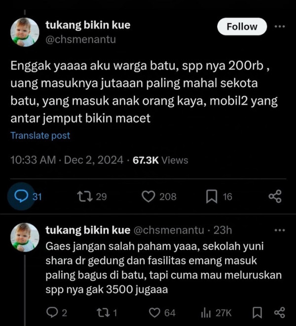 Netizen Ragukan Bayar SPP PAUD Yuni Shara Rp3.500 per Bulan: yang Masuk Anak Orang Kaya