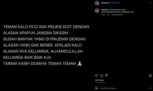 Fico Fachriza Diduga Tipu Artis, Ananta Rispo Peringatkan Tidak Pinjamkan Uang