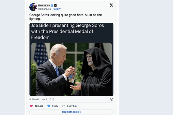 Elon Musk Membandingkan Miliarder George Soros dengan Penjahat di Star Wars
