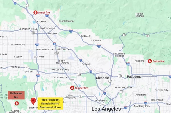 Rumah Wapres Kamala Harris Dikepung Kebakaran Dahsyat Los Angeles