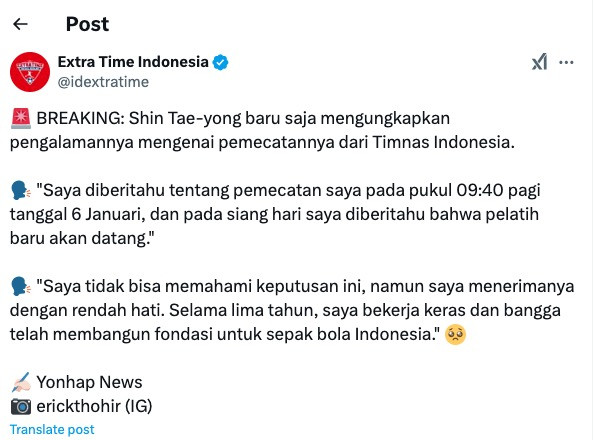 Shin Tae-yong Ngaku Dipecat 6 Januari 2025 Pagi, Siangnya Diberi Tahu Pelatih Baru Akan Tiba