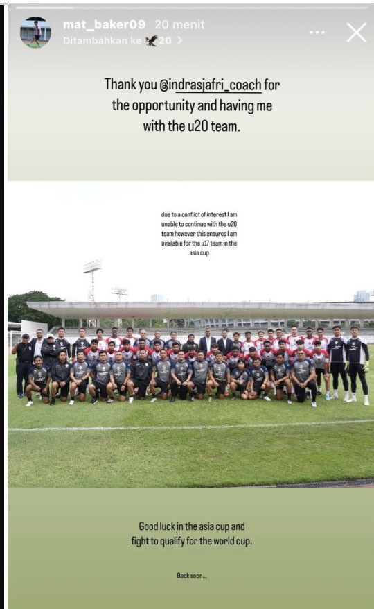 Matthew Baker Pisah dengan Timnas U-20, Kembali ke Timnas U-17