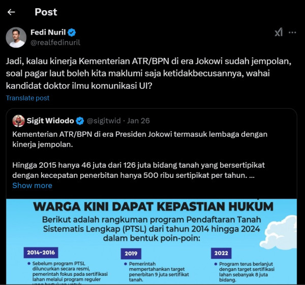 Fedi Nuril Skakmat Politisi yang Bela Jokowi: Pagar Laut Boleh Kita Maklumi Ketidakbecusannya?
