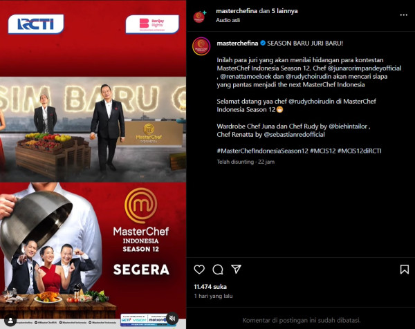 Rudy Choirudin Gantikan Chef Arnold sebagai Juri MasterChef Indonesia Season 12