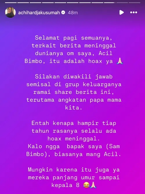 Musisi Acil Bimbo Diisukan Meninggal Dunia, Keluarga Pastikan Hoaks