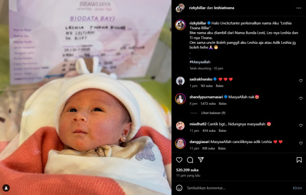 Leshia Tivana Billar Nama Anak Kedua Lesti Kejora, Artinya Penuh Doa