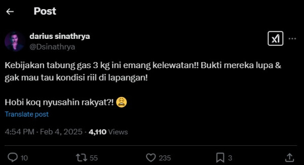 Darius Sinathrya Kritik Kebijakan Penjualan Gas LPG 3 Kg: Nyusahin Rakyat