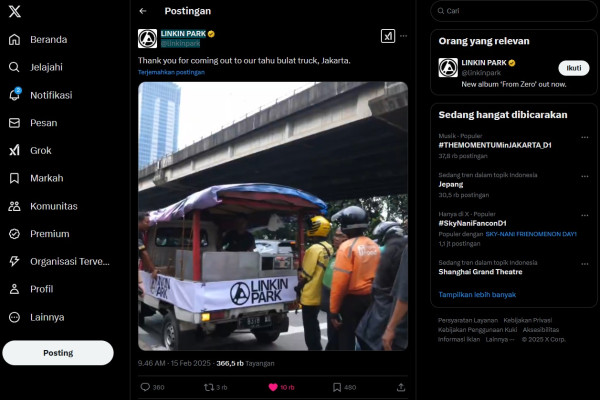 Viral! Linkin Park Posting Penjual Tahu Bulat Digoreng Dadakan: Terima Kasih Sudah Datang ke Truk Kami