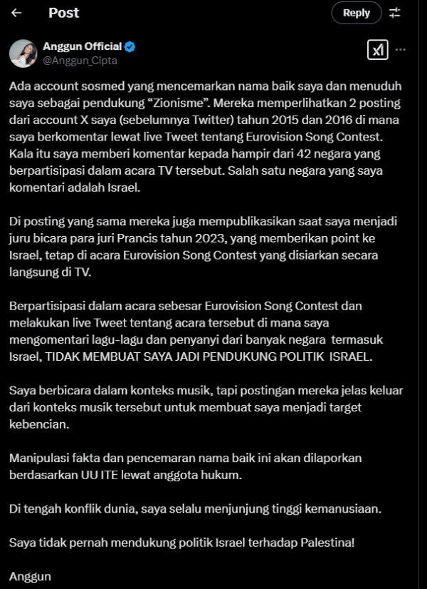 Dituding Zinois, Anggun C Sasmi Beri Klarifikasi