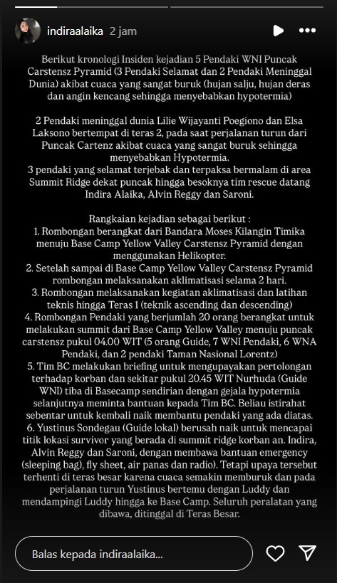 Kronologi 2 Pendaki Meninggal di Puncak Carstensz Papua Akibat Cuaca Ekstrem