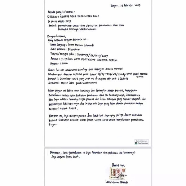 Lolly Tulis Surat Penangguhan Minta Nikita Mirzani Tak Ditahan, Jamin Tidak Kabur