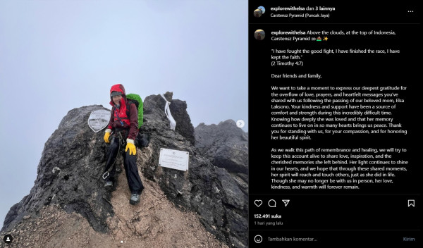 Keluarga Bagikan Foto Elsa Laksono dan Lilie Wijayati di Puncak Carstensz