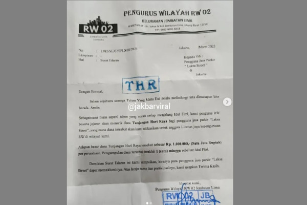 Viral Surat Pengurus RW Jembatan Lima Jakbar Minta THR Rp1 Juta, Ini Kata Polisi