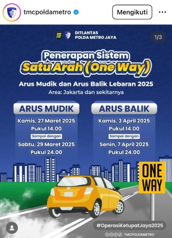 Catat! Ini Tanggal Pemberlakuan One Way Mudik-Balik Lebaran 2025