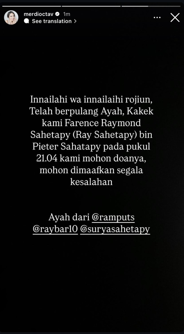 Aktor Senior Ray Sahetapy Meninggal Dunia