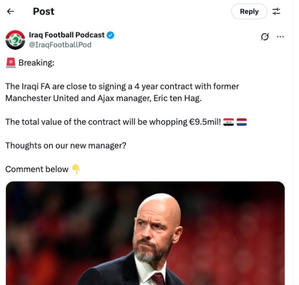 Erik Ten Hag Pelatih Baru Timnas Irak, Awas April Mop!