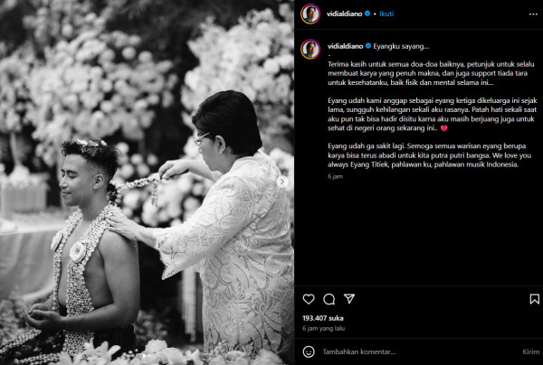 Vidi Aldiano Patah Hati Tak Bisa Antar Titiek Puspa ke Peristirahatan Terakhir