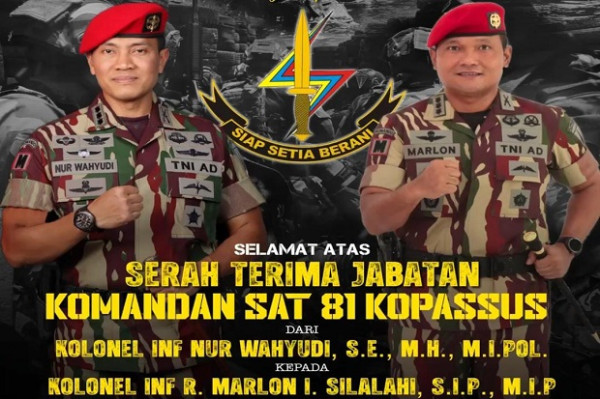 Mayjen TNI Djon Afriandi Pimpin Sertijab Dangrup 1 dan 2 hingga Dansat 81 Kopassus