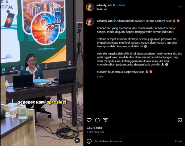 Ashanty Lulus Ujian Proposal Disertasi S3, Raih Nilai A