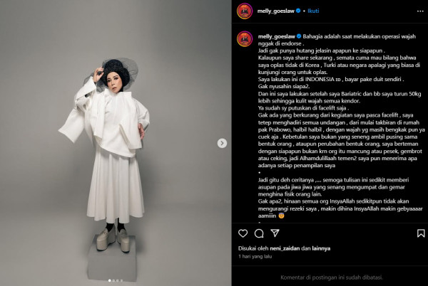 Melly Goeslaw Akui Oplas usai Wajahnya Disebut Berubah: Bayar Pakai Duit Sendiri