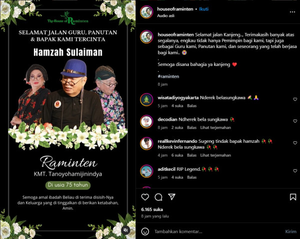 Profil Hamzah Sulaiman, Pemilik House of Raminten yang Meninggal di Usia 75 Tahun