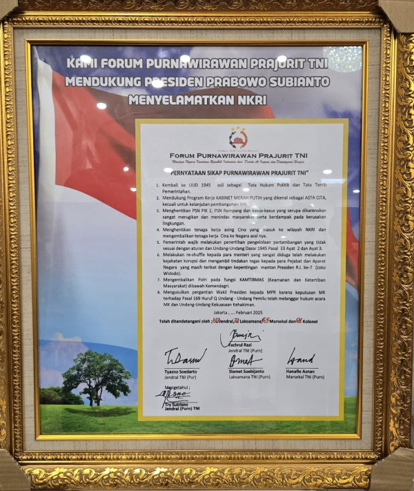 8 Tuntutan Forum Purnawirawan TNI, Mendorong Reshuffle hingga Pergantian Wapres