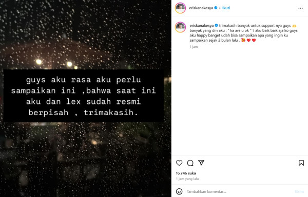 Young Lex dan Eriska Nakesya Cerai