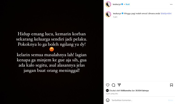 Teuku Ryzki Minta Aldy Maldini Selesaikan Dugaan Penipuan: Nggak Boleh Ngilang!