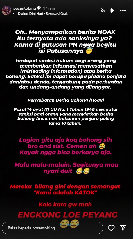 Cella KotaK Klaim Menang Gugatan, Posan Tobing Emosi: Bohong!
