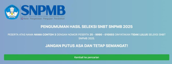 Perbedaan Tampilan Pengumuman SNBT 2025 Bagi Peserta yang Lulus dan Tidak Lulus