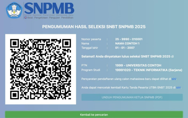 Perbedaan Tampilan Pengumuman SNBT 2025 Bagi Peserta yang Lulus dan Tidak Lulus