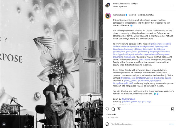 Monica Kezia Bersyukur Menang BWAP Miss World 2025 Lewat Proyek Pipeline for Lifeline