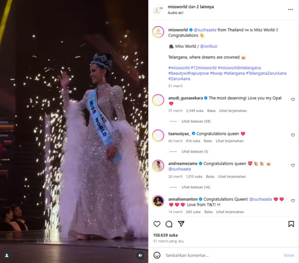 Profil Miss World 2025 Opal Suchata Chuangsri, Aktivis Kesehatan Perempuan yang Inspiratif