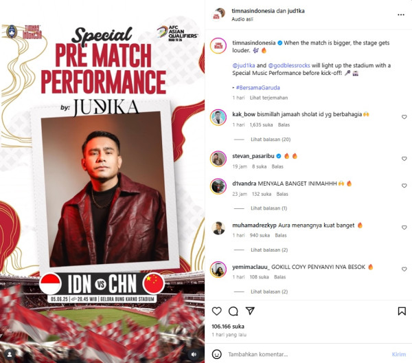 Judika dan God Bless Ramaikan Laga Indonesia vs China, GBK Akan Membara
