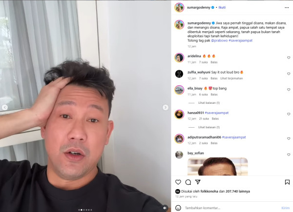 Denny Sumargo Minta Prabowo Selamatkan Raja Ampat dari Tambang Nikel: Papua Bukan Tanah Eksploitasi