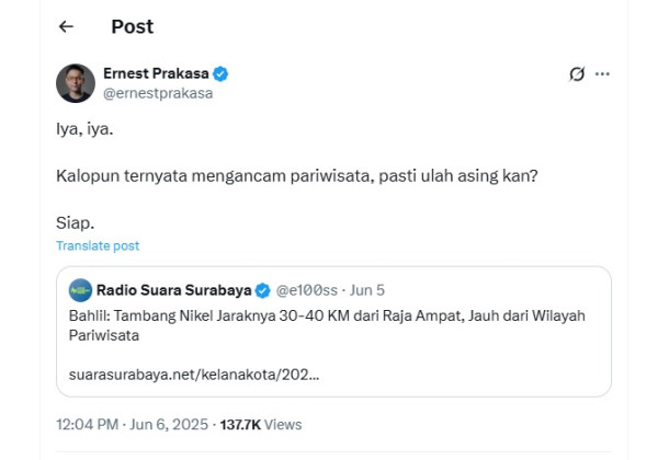 Sindiran Tajam Ernest Prakasa soal Tambang Nikel di Raja Ampat: Iya, Iya, Pasti Ulah Asing Kan?