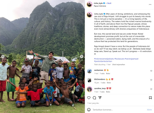 Richard Kyle Kritik Tambang Nikel di Raja Ampat: Bukan Kemajuan, Ini Kepunahan